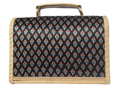 Ajrakh Rexine Hand Embroidered Mirror Work Sling Bag  - 16 cms Length    -  SKU : AB28501D