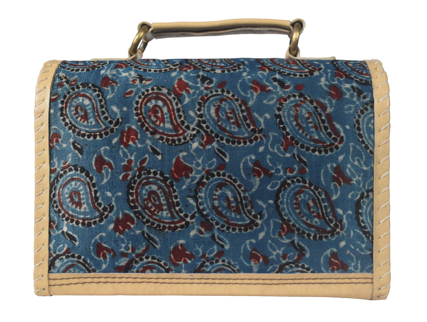 Ajrakh Rexine Hand Embroidered Mirror Work Sling Bag  - 16 cms Length    -  SKU : AB28501A