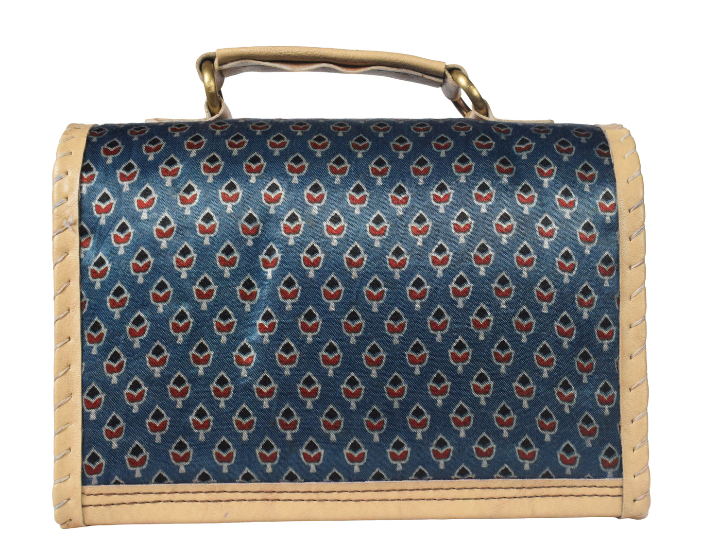 Ajrakh Rexine Hand Embroidered Mirror Work Sling Bag  - 16 cms Length    -  SKU : AB28501B