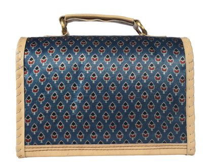 Ajrakh Rexine Hand Embroidered Mirror Work Sling Bag  - 16 cms Length    -  SKU : AB28501B