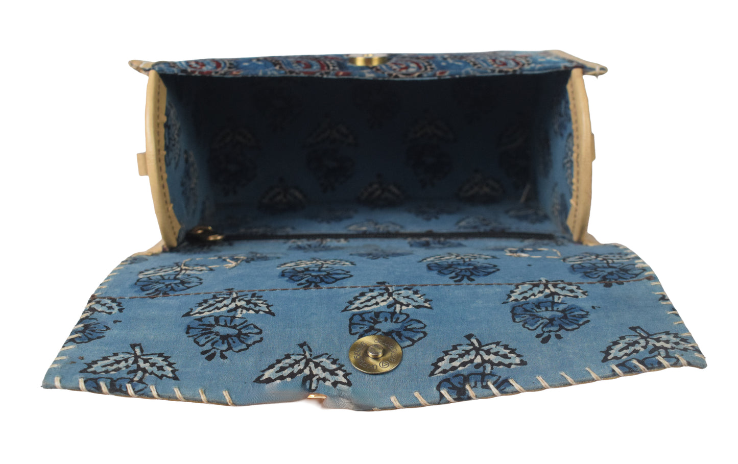 Ajrakh Rexine Hand Embroidered Mirror Work Sling Bag  - 16 cms Length    -  SKU : AB28501B