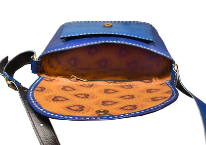 Ahir Work Pure Leather Leathercraft Hand Made Hand Embroidery Sling Bag   - 18 cms Length    -  SKU : AB21C01D