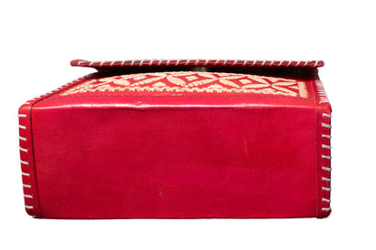Ajrakh Pure Leather Leathercraft Hand Made Hand Embroidery Sling Bag with Ajrakh Natural Dyed Mashru Silk Body     -  SKU : AB21403B