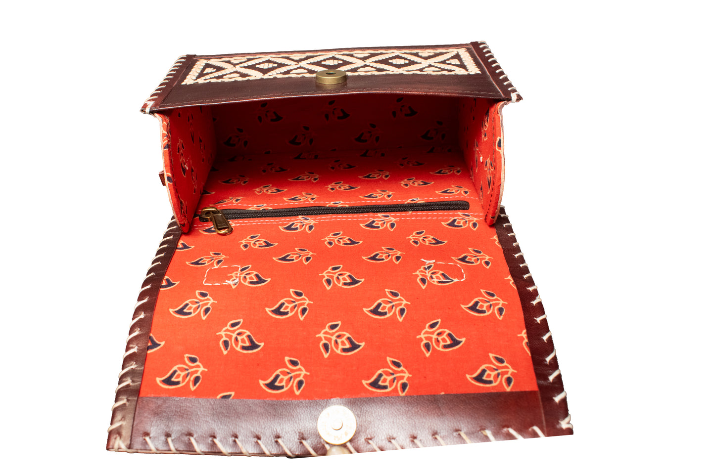 Jari Kaam - Leather Art Pure Leather Leathercraft Hand Made Handcrafted Sling Bag  - 15 cms Length    -  SKU : AB23B02A