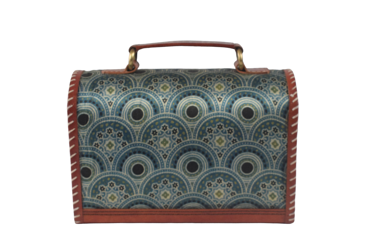 Ajrakh Pure Leather Leathercraft Hand Made Hand Embroidery Sling Bag Mirror Work - 15 cms Height x    -  SKU : AB23B01A