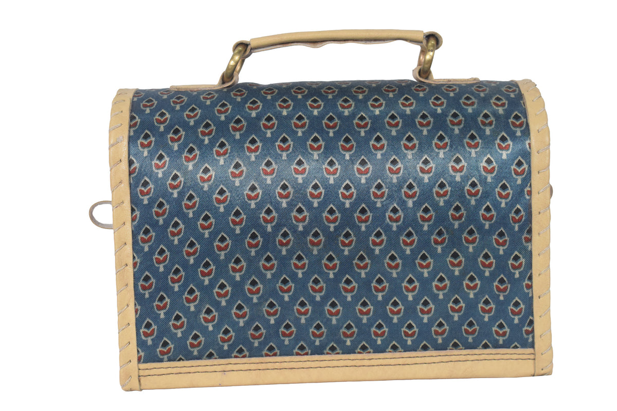 Ajrakh Pure Leather Leathercraft Hand Made Hand Embroidery Sling Bag Mirror Work - 15 cms Height x   -  SKU : AB23B01C