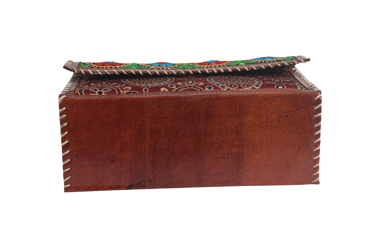 Ajrakh Pure Leather Leathercraft Hand Made Hand Embroidery Sling Bag Mirror Work - 13 cms Height x    -  SKU : AB06802B