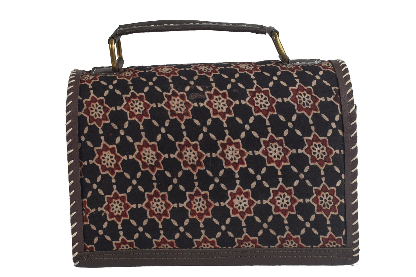 Ajrakh Rexine Hand Made Hand Embroidery Sling Bag Mirror Work - 13 cms Height x    -  SKU : AB06803B