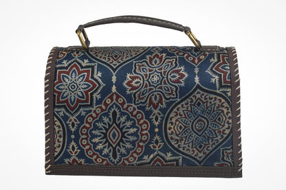 Ajrakh Rexine Hand Made Hand Embroidery Sling Bag Mirror Work - 13 cms Height x    -  SKU : AB06803C