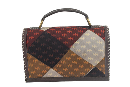 Ajrakh Rexine Hand Made Hand Embroidery Sling Bag Mirror Work - 13 cms Height x    -  SKU : AB06803A