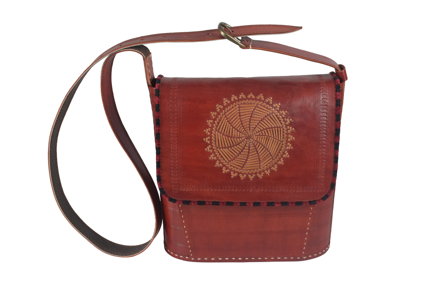 Jari Kaam - Leather Art Pure Leather Leathercraft Hand Made Handcrafted Sling Bag  - 26 cms Length    -  SKU : AB25B01A