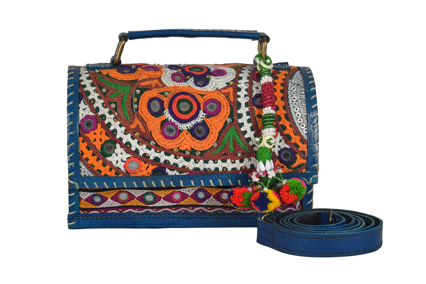 Ahir Work Pure Leather Leathercraft Hand Made Hand Embroidery Sling Bag Leather Craft Belts - 13.5 cms Length    -  SKU : AB05101E