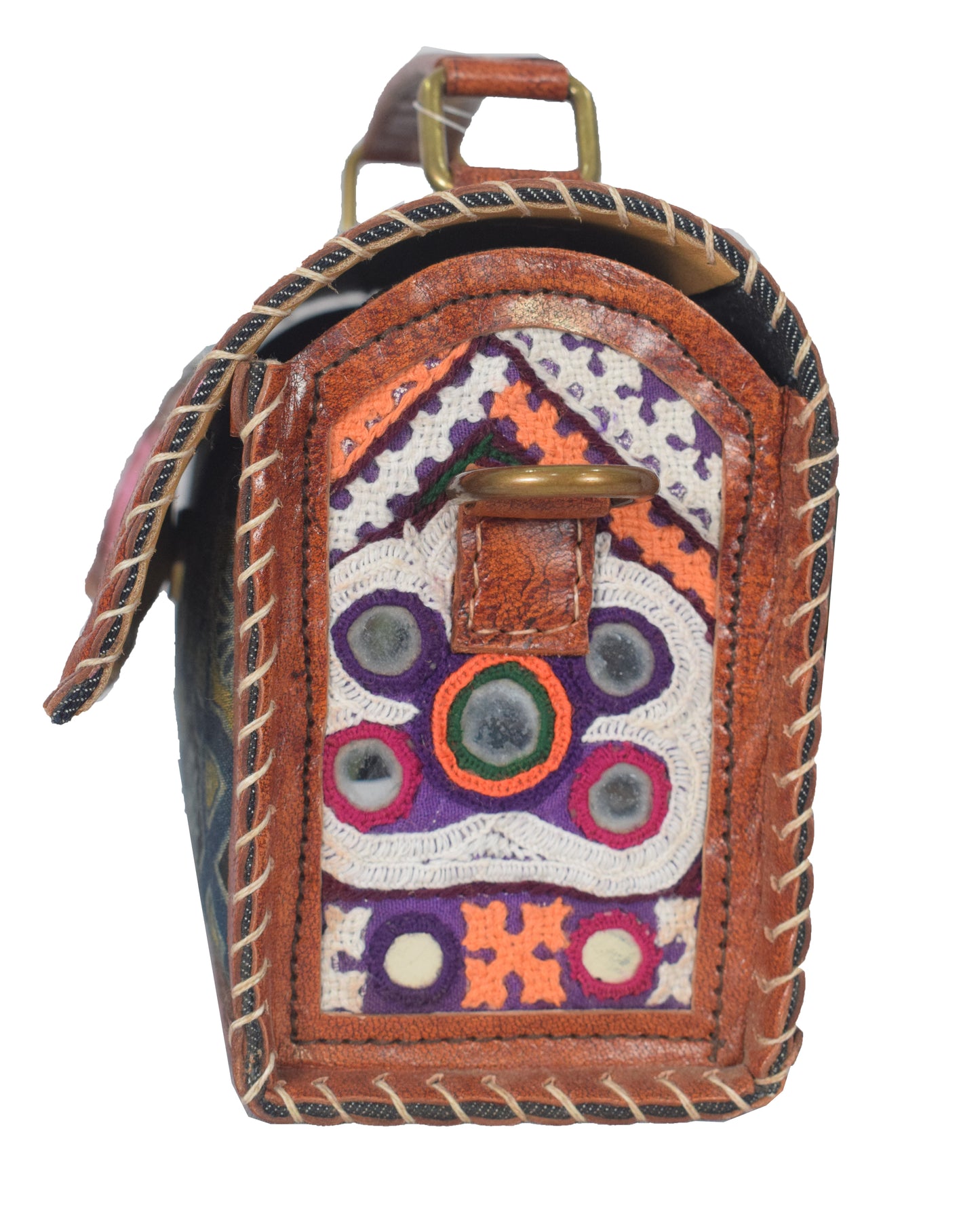 Ajrakh Pure Leather Leathercraft Hand Made Hand Embroidery Sling Bag Leather Craft Belts - 14 cms Length    -  SKU : AB10301A