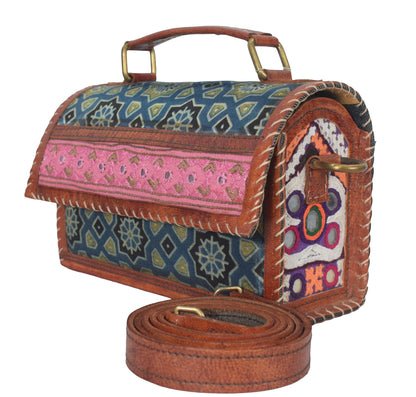 Ajrakh Pure Leather Leathercraft Hand Made Hand Embroidery Sling Bag Leather Craft Belts - 14 cms Length    -  SKU : AB10301B