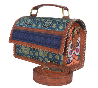 Ajrakh Pure Leather Leathercraft Hand Made Hand Embroidery Sling Bag Leather Craft Belts - 14 cms Length    -  SKU : AB10301C