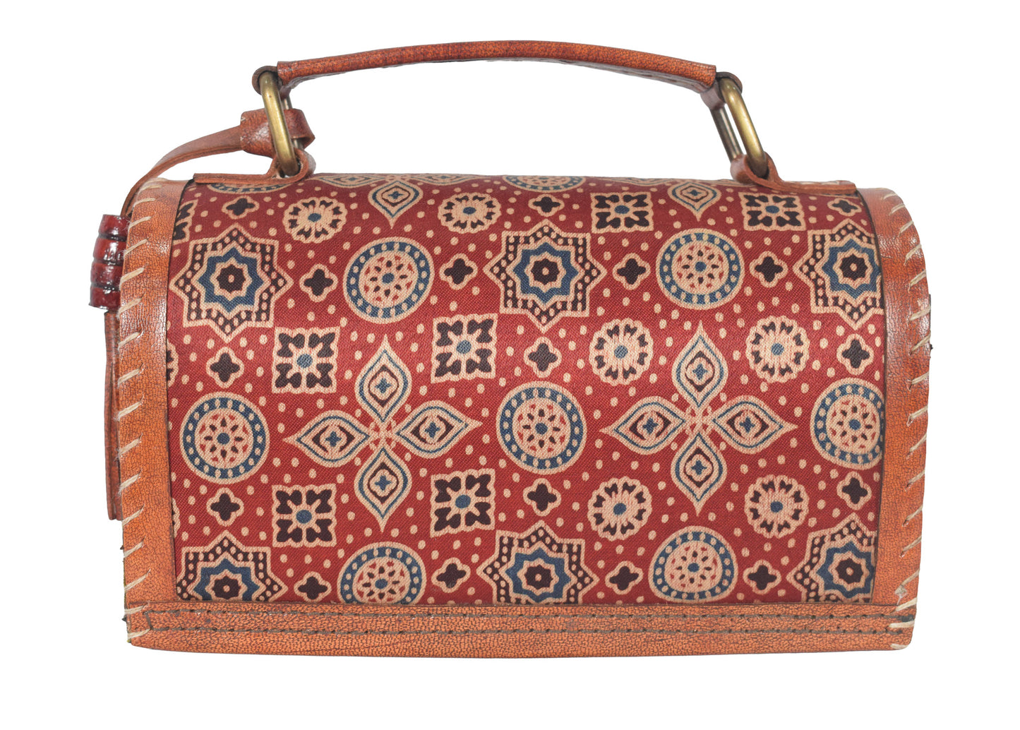 Ajrakh Pure Leather Leathercraft Hand Made Hand Embroidery Sling Bag  - 11.5 cms Length   -  SKU : AB26401A
