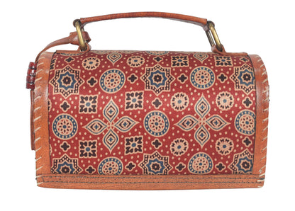 Ajrakh Pure Leather Leathercraft Hand Made Hand Embroidery Sling Bag  - 11.5 cms Length   -  SKU : AB26401A