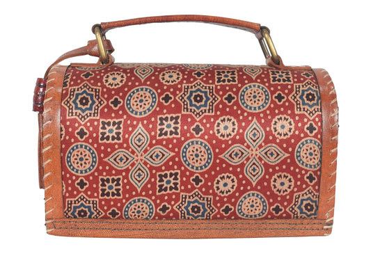 Ajrakh Pure Leather Leathercraft Hand Made Hand Embroidery Sling Bag  - 11.5 cms Length   -  SKU : AB26401A