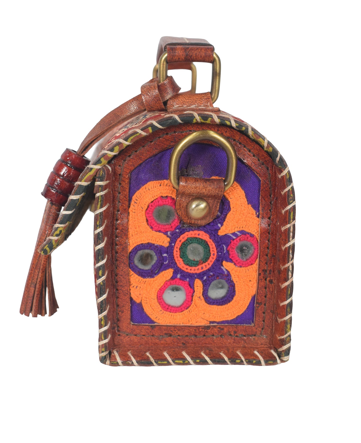 Ajrakh Pure Leather Leathercraft Hand Made Hand Embroidery Sling Bag  - 11.5 cms Length   -  SKU : AB26401A