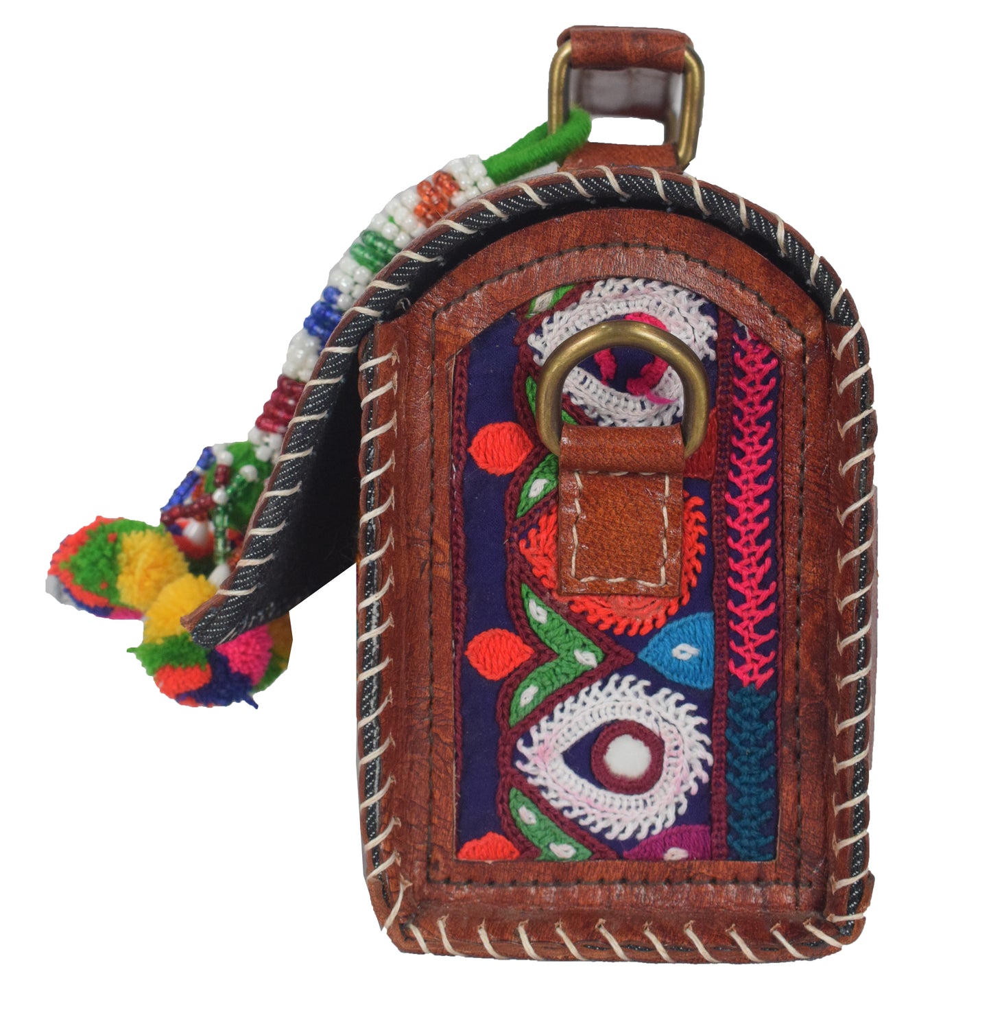 Neran Work Pure Leather Hand Embroidered Mirror Work Sling Bag Leather Craft Belts - 13.5 cms Length   -  SKU : AB08501A
