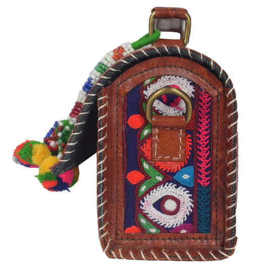 Neran Work Pure Leather Hand Embroidered Mirror Work Sling Bag Leather Craft Belts - 13.5 cms Length   -  SKU : AB08501A