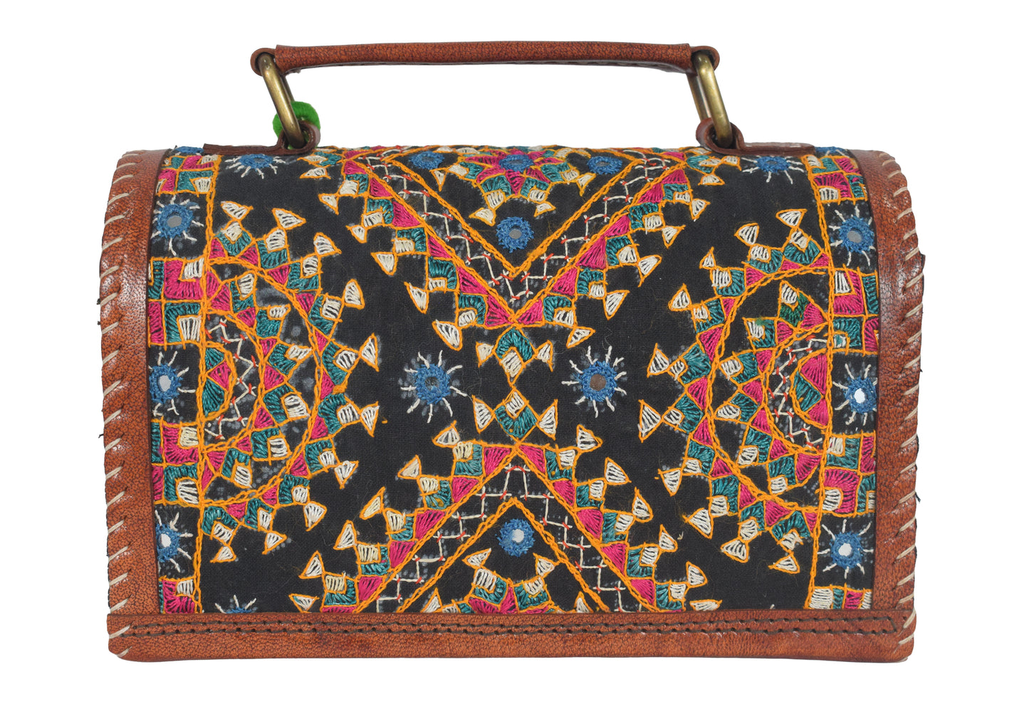 Neran Work Pure Leather Hand Embroidered Mirror Work Sling Bag Leather Craft Belts - 13.5 cms Length   -  SKU : AB08501A