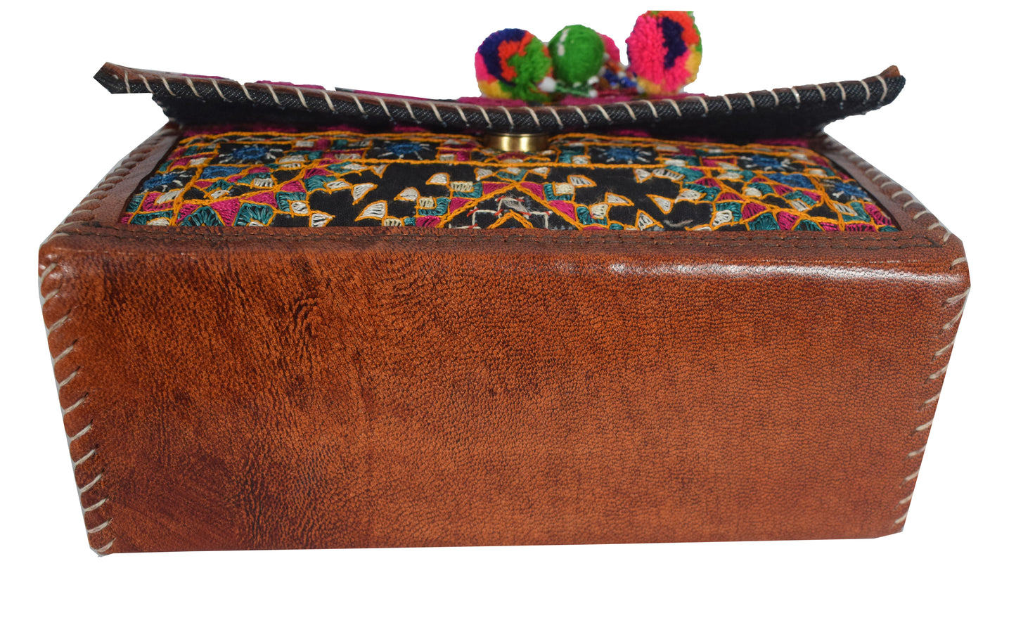 Neran Work Pure Leather Hand Embroidered Mirror Work Sling Bag Leather Craft Belts - 13.5 cms Length   -  SKU : AB08501A