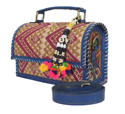 Neran Work Pure Leather Hand Embroidered Mirror Work Sling Bag Leather Craft Belts - 13.5 cms Length   -  SKU : AB07501C
