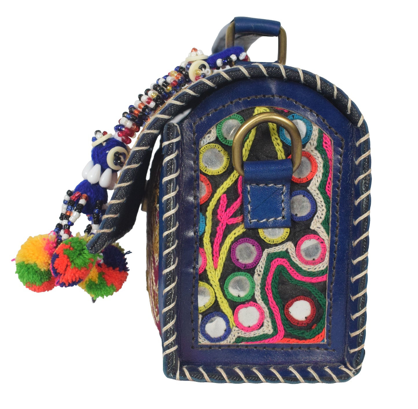 Neran Work Pure Leather Hand Embroidered Mirror Work Sling Bag Leather Craft Belts - 13.5 cms Length   -  SKU : AB07501C