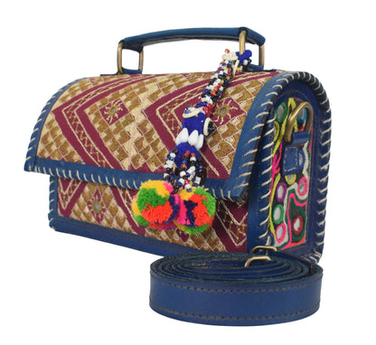 Neran Work Pure Leather Hand Embroidered Mirror Work Sling Bag Leather Craft Belts - 13.5 cms Length   -  SKU : AB07501E