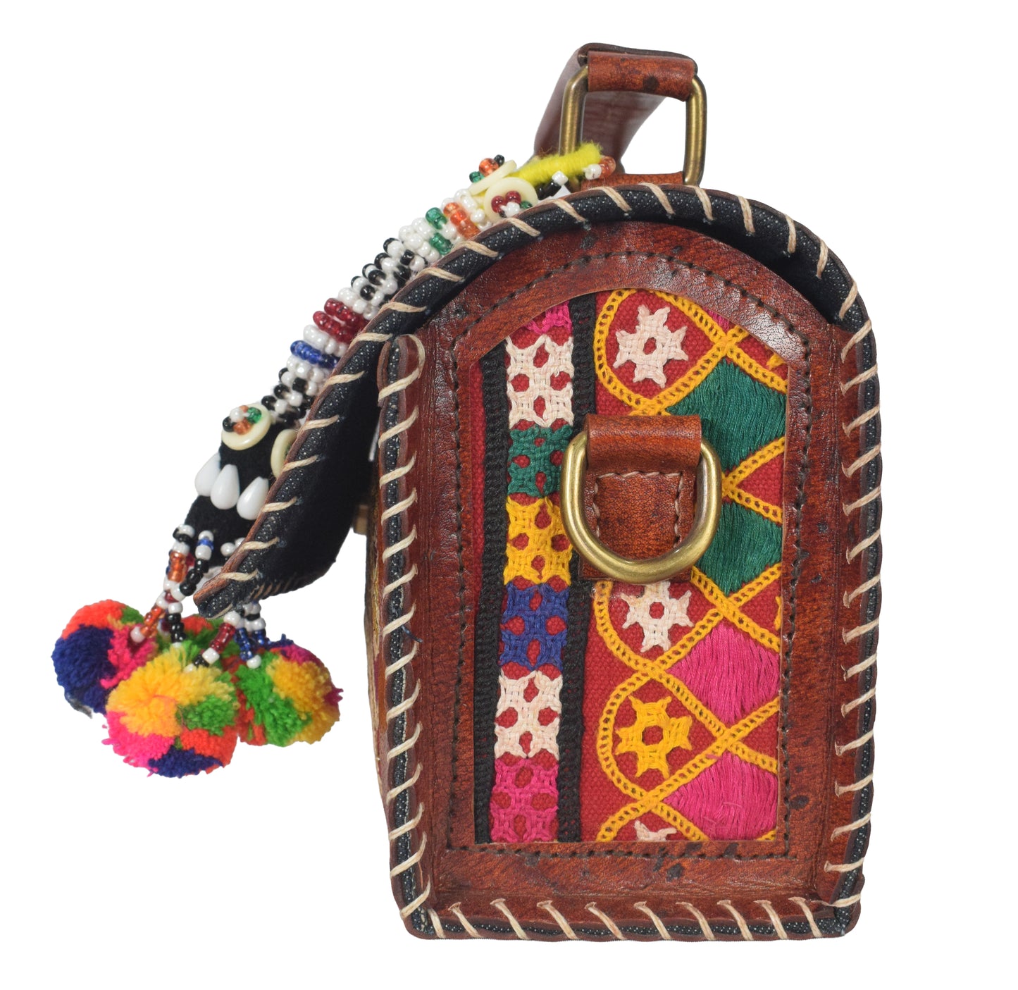 Neran Work Pure Leather Hand Embroidered Mirror Work Sling Bag Leather Craft Belts - 13.5 cms Length   -  SKU : AB07501A