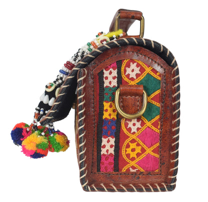 Neran Work Pure Leather Hand Embroidered Mirror Work Sling Bag Leather Craft Belts - 13.5 cms Length   -  SKU : AB07501A