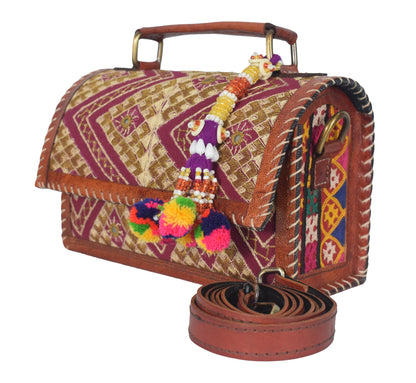 Neran Work Pure Leather Hand Embroidered Mirror Work Sling Bag Leather Craft Belts - 13.5 cms Length   -  SKU : AB07501B