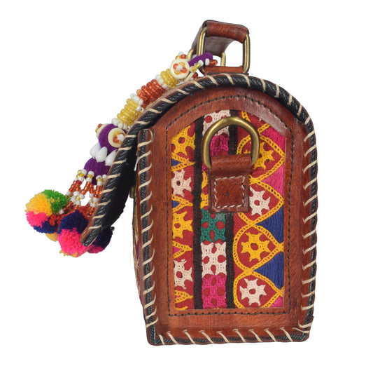 Neran Work Pure Leather Hand Embroidered Mirror Work Sling Bag Leather Craft Belts - 13.5 cms Length   -  SKU : AB07501B