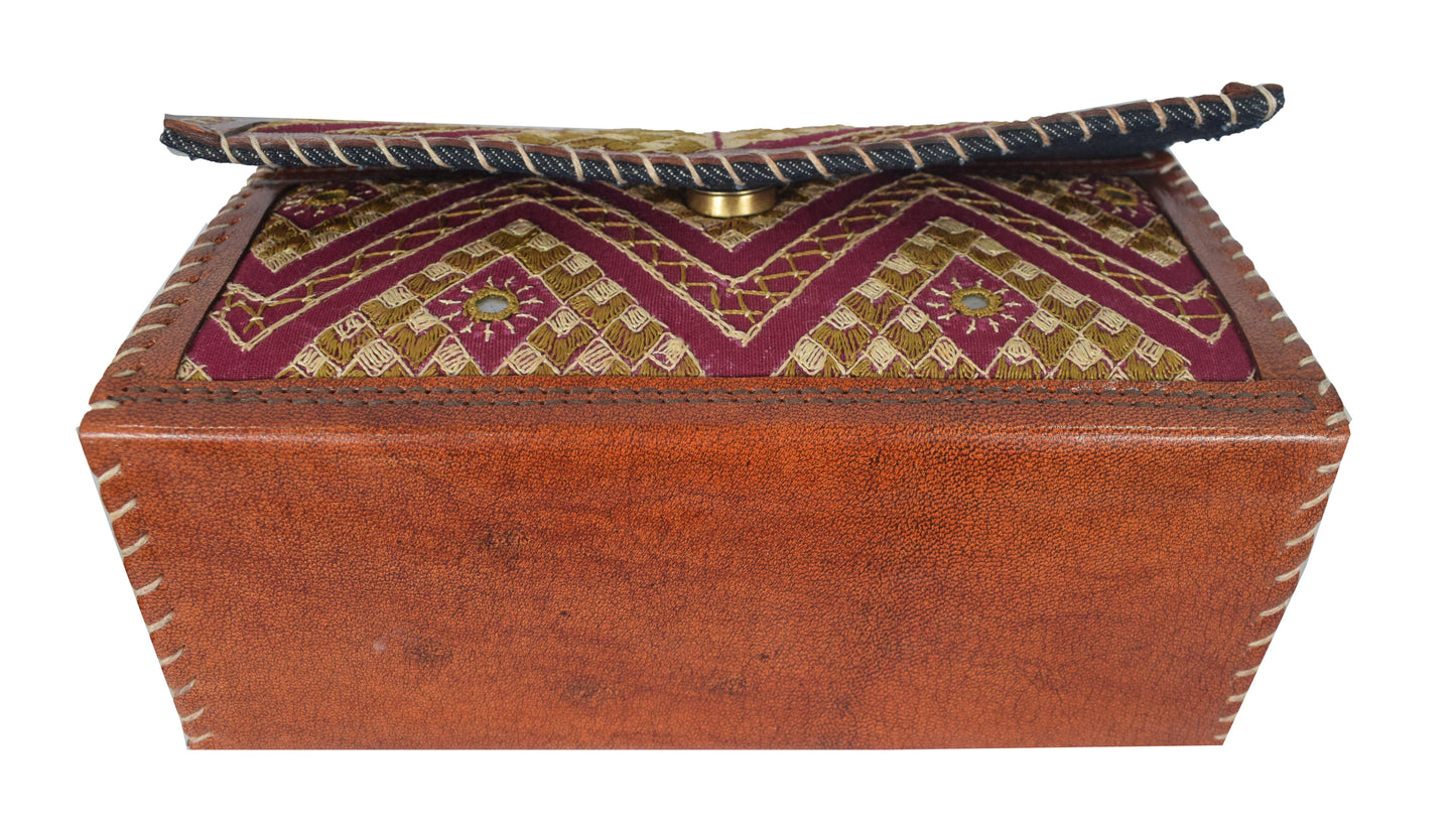 Neran Work Pure Leather Hand Embroidered Mirror Work Sling Bag Leather Craft Belts - 13.5 cms Length   -  SKU : AB07501B