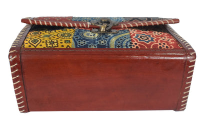 Ajrakh Pure Leather Applique ( Patches) Work Handcrafted Sling Bag with Ajrakh Natural Dyed Mashru Silk Body - 15 cms Length   -  SKU : AB13501A