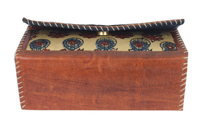 Ajrakh Pure Leather Leathercraft Hand Made Hand Embroidery Sling Bag with Ajrakh Natural Dyed Mashru Silk Body - 12 cms Length   -  SKU : AB25501Q