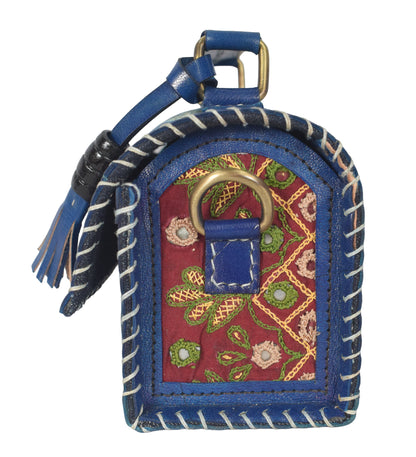 Ajrakh Pure Leather Leathercraft Hand Made Hand Embroidery Sling Bag with Ajrakh Natural Dyed Mashru Silk Body - 12 cms Length   -  SKU : AB25501V