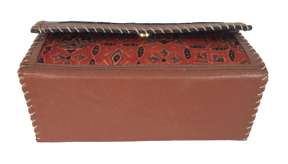 Ajrakh Pure Leather Leathercraft Hand Made Hand Embroidery Sling Bag with Ajrakh Natural Dyed Mashru Silk Body - 12 cms Length   -  SKU : AB25501A