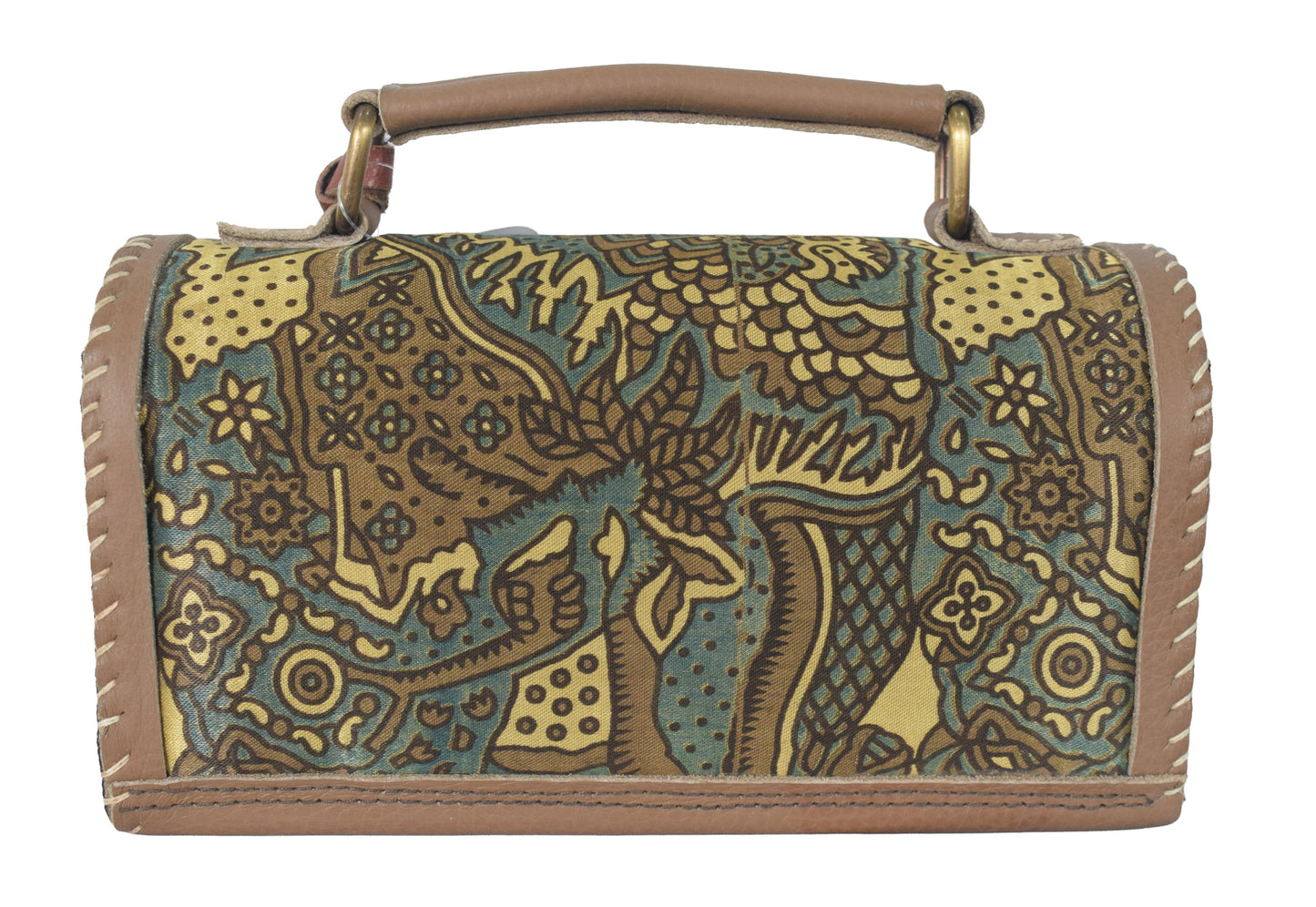 Ajrakh Pure Leather Leathercraft Hand Made Hand Embroidery Sling Bag with Ajrakh Natural Dyed Mashru Silk Body - 12 cms Length   -  SKU : AB25501I
