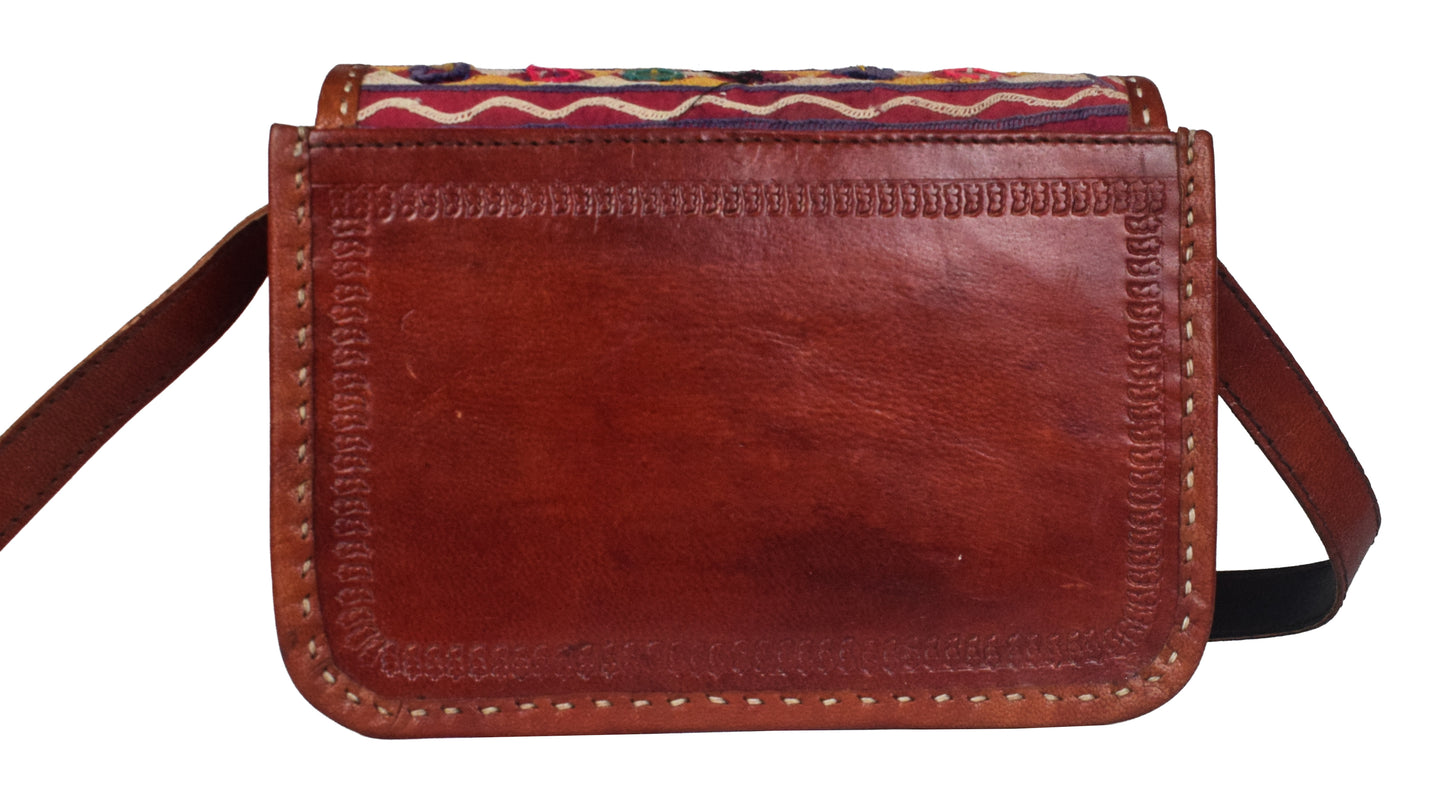 Ahir Work Pure Leather Leathercraft Hand Made Hand Embroidery Sling Purse  - 14 cms Length    -  SKU : AB26702A