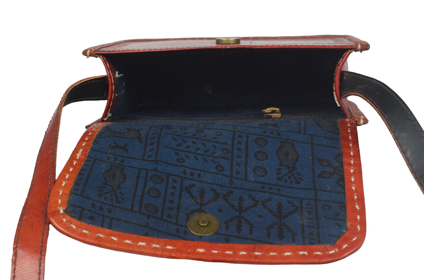 Ahir Work Pure Leather Leathercraft Hand Made Hand Embroidery Sling Purse  - 14 cms Length    -  SKU : AB26702A