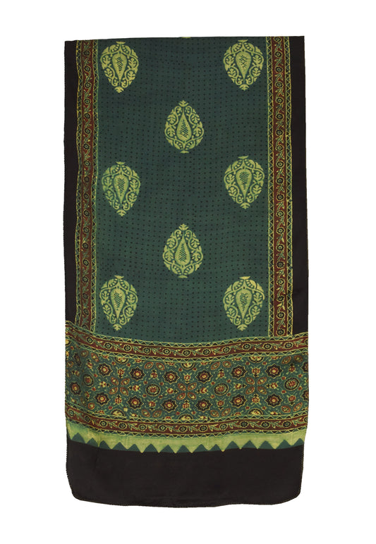 Ajrakh Modal Silk Natural Dye Hand Block Print Stole   - 2.1 Mtr Length    -  SKU : ID1620AH