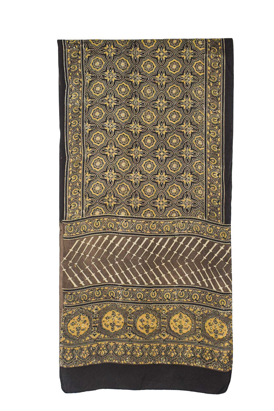 Ajrakh Modal Silk Natural Dye Hand Block Print Stole  - 2.1 Mtr Length    -  SKU : ID10102B