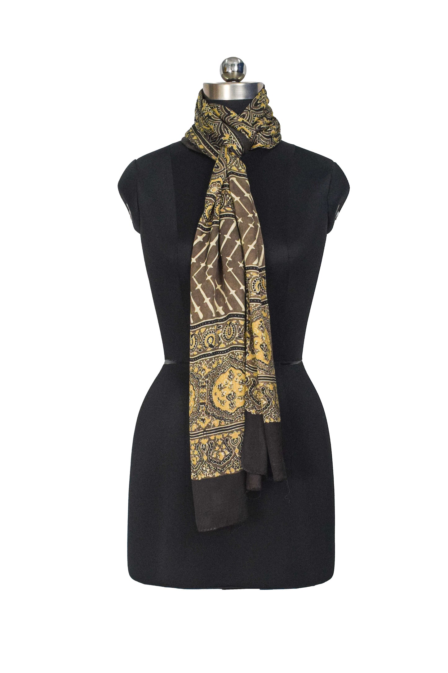 Ajrakh Modal Silk Natural Dye Hand Block Print Stole  - 2.1 Mtr Length    -  SKU : ID10102B