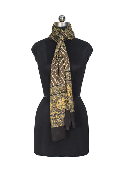 Ajrakh Modal Silk Natural Dye Hand Block Print Stole  - 2.1 Mtr Length    -  SKU : ID10102B