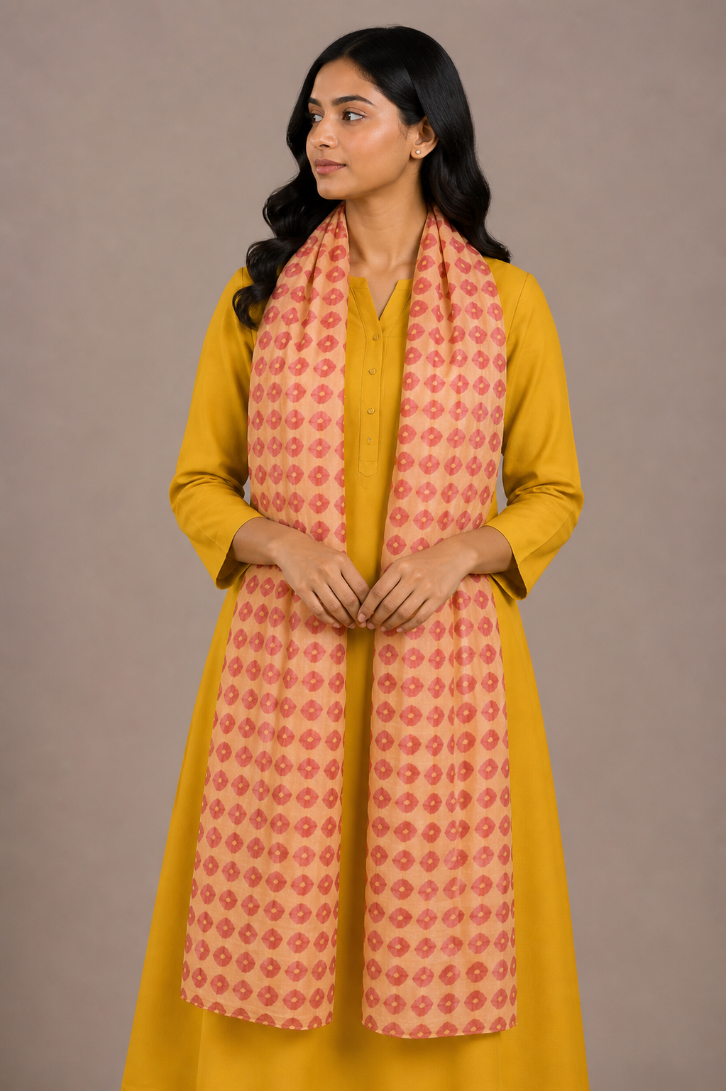 Bandhej ( Tie-Dye) Handloom Cotton Stole  - 2.1 Mtr Length    -  SKU : FH28302A