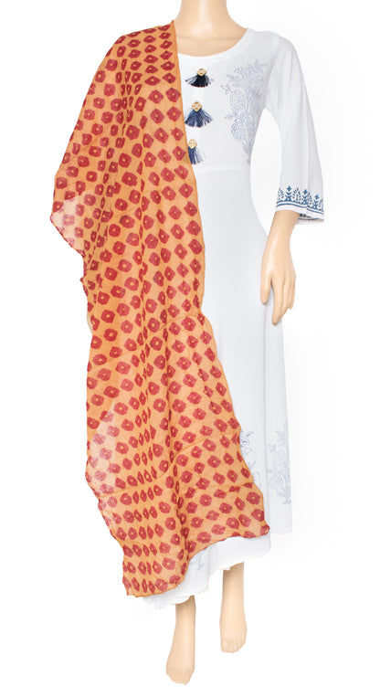 Bandhej ( Tie-Dye) Handloom Cotton Stole  - 2.1 Mtr Length    -  SKU : FH28302A