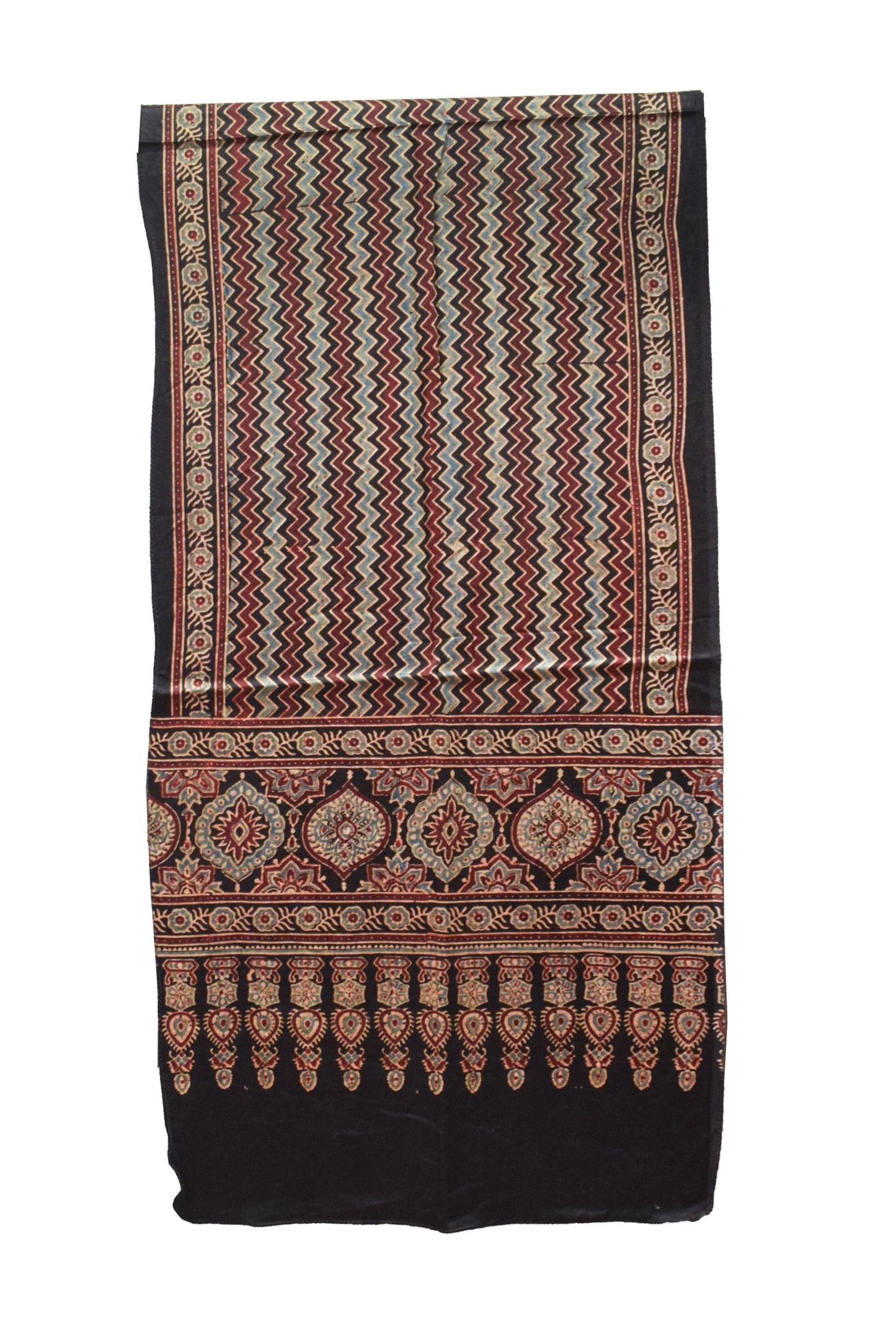 Ajrakh Mashru Silk Natural Dye Hand Block Print Stole   - 2.1 Mtr Length    -  SKU : ID19101E