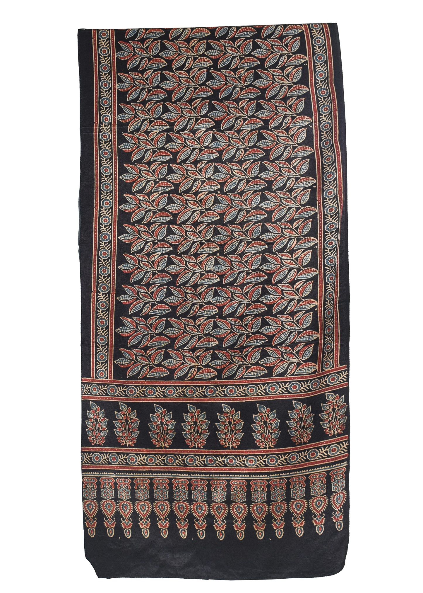 Ajrakh Mashru Silk Natural Dye Hand Block Print Stole  - 2 Mtr Length    -  SKU : ID22702L